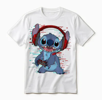 Disney Lilo & Stitch Gamer Glitch Headset and Controller Unisex T-Shirt - White