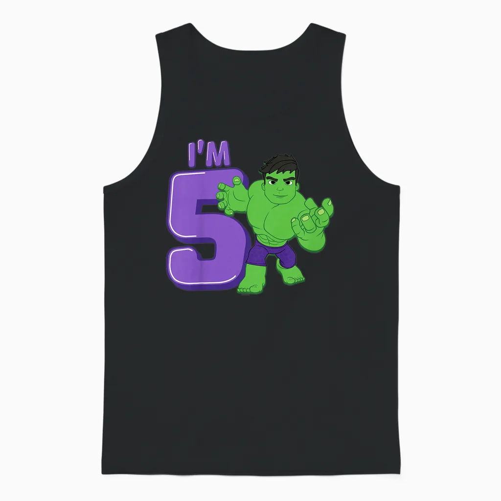 Kids Marvel Hulk Cute Hulk 5th Birthday I'm 5 Unisex Tank Top in Black