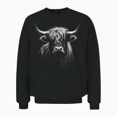 Highland Cow Farm Art Animal Drawing Graphic Highland Cow Unisex Sweatshirt - Black