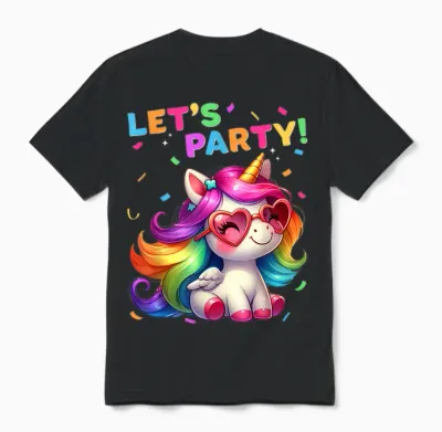Unicorn Party Outfit Women Men Boys Girls Unicorn T-Shirt, Black Unisex T-Shirt - Black
