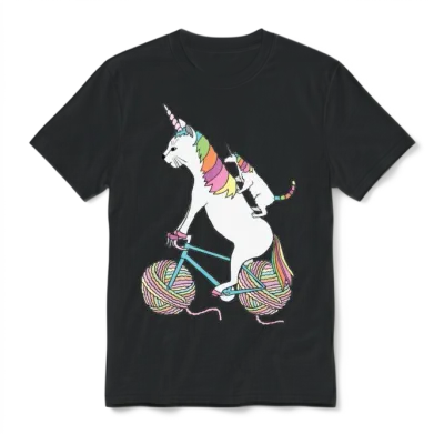 Cat Unicorn and Unicorn Cat Who Is Riding a Bike Unisex T-Shirt - Black