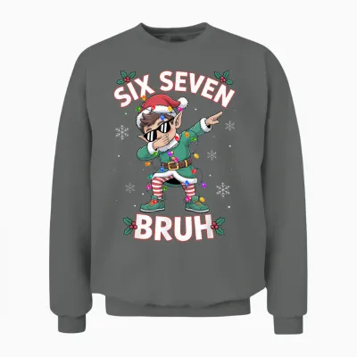 Dabbing Elf Six Seven Bruh Christmas 67 Meme Xmas Boys Unisex Sweatshirt - Graphite Heather