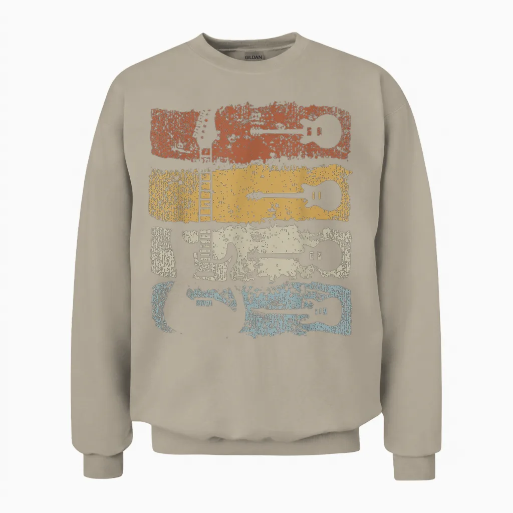 Guitar Player Rock Music Retro Guitar T-Shirt, Black Unisex Sweatshirt in Sand