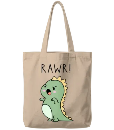 Dino Rawr Tote Bags - Natural