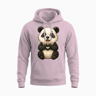Panda Bear with Heart Cute Panda Bear with Heart Symbol Panda Unisex Hoodie - Light Pink