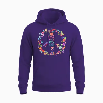 60s 70s Peace Sign Love Hippie T-Shirt, Blue, S Unisex Hoodie - Purple