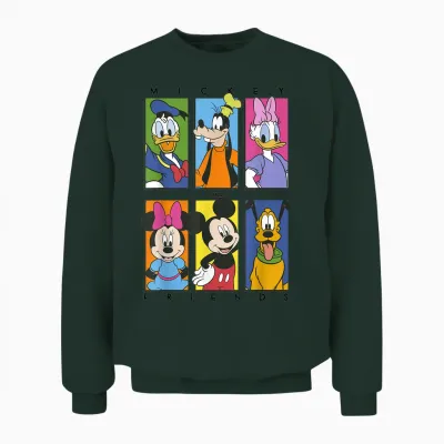 Disney Mickey and Friends Group Shot Panels Unisex Sweatshirt - Forest