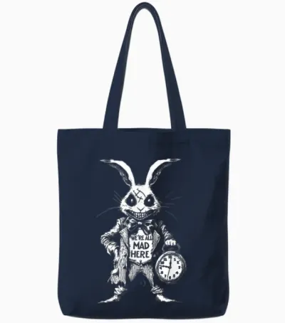 The White Rabbit in Wonderland Scary Horror Tote Bags - Navy