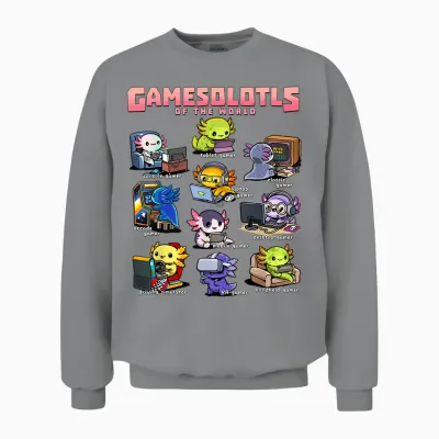 Gamesolotls of the World - Diverse Gamer Axolotl Collection Unisex Sweatshirt - Sport Grey