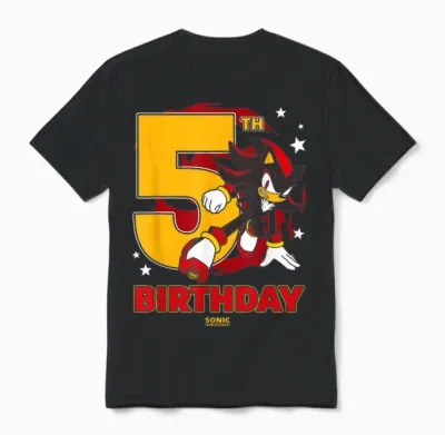 Sonic the Hedgehog 5th Birthday Epic Shadow Big Chest Logo Unisex T-Shirt - Black