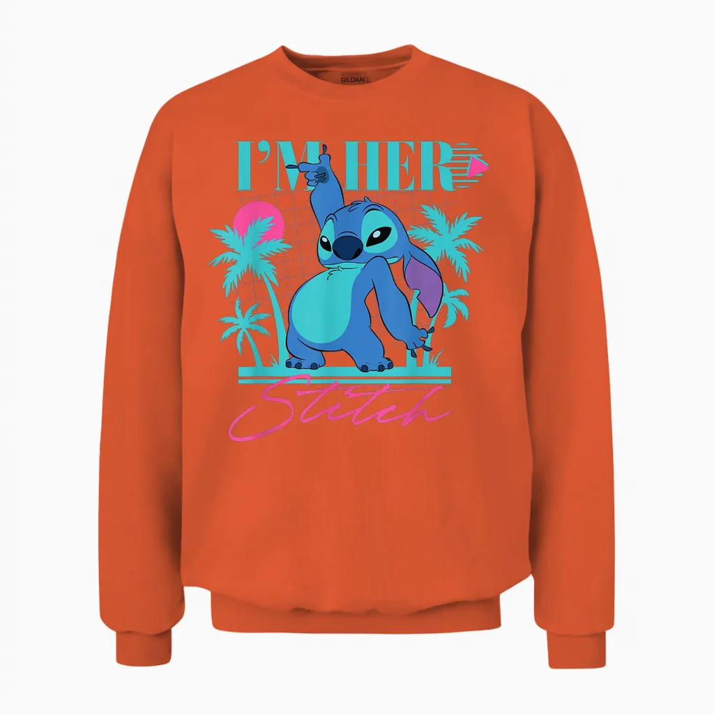 Disney Stitch Retro β90s Couples Matching Iβm Her Stitch Unisex Sweatshirt in Orange