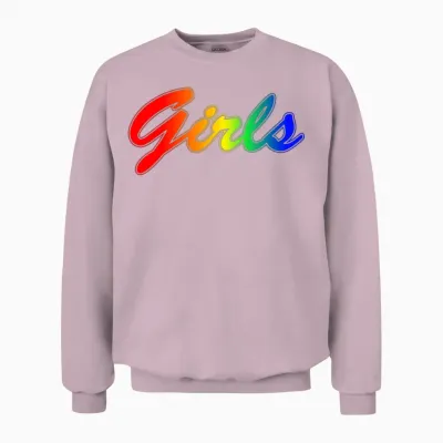 Girls Rainbow Lettering Retro Unisex Sweatshirt - Light Pink