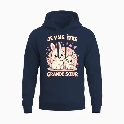 Je Vais être Grande Sœur Lapin Cadeau Annonce Grossesse Unisex Hoodie - Navy