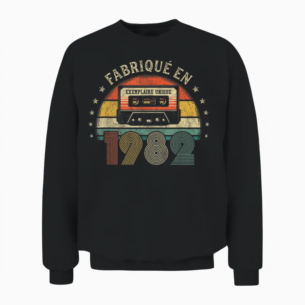 Fabriqué En 1982 Vintage Cassette - Cadeau Anniversaire 1982 Unisex Sweatshirt in Black