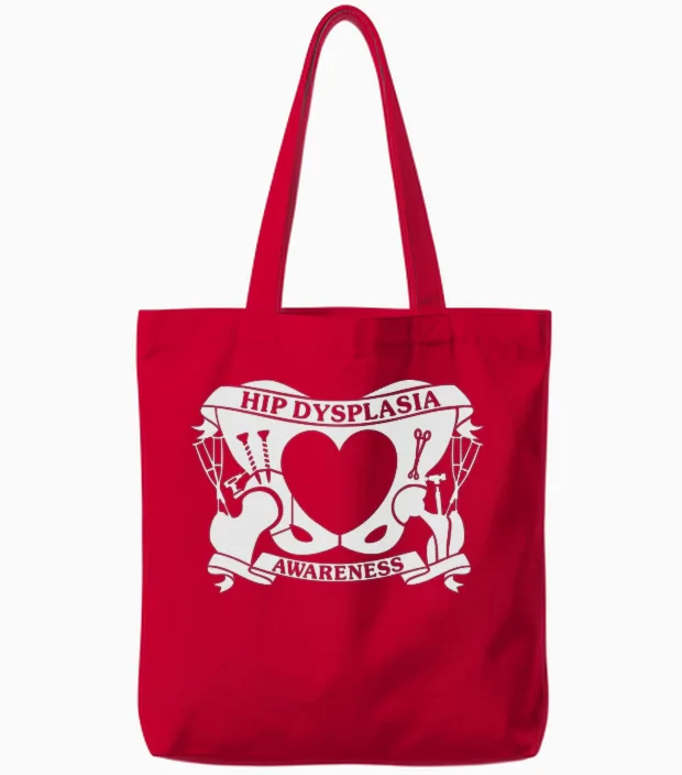 Hip Dysplasia Awareness Tote Bags in Red