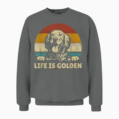 Golden Retriever Dog Life Is Golden Retro Vintage T-Shirt Small Unisex Sweatshirt - Graphite Heather
