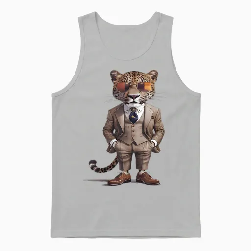Leopard Men's Women's Leopard in Suit Leopard T-Shirt, Black Unisex Tank Top - Ash