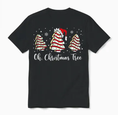 Groovy Oh Christmas Tree Cakes Debbie Becky Jen Cake Lovers Unisex T-Shirt - Black