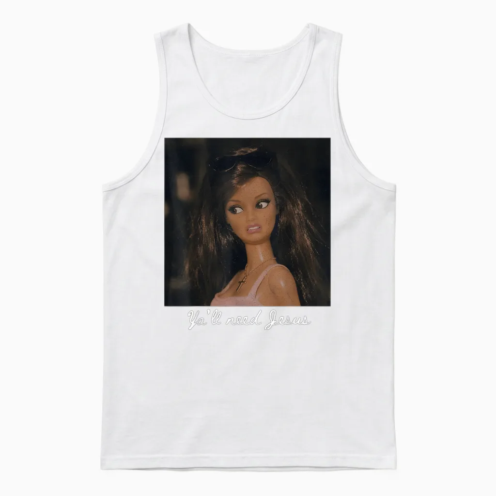 Y'all Need Jesus Funny Girls Meme Saying Christian Humor Unisex Tank Top in White