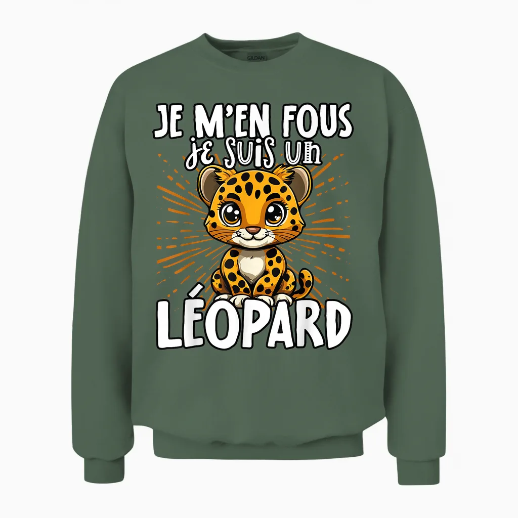 Je M'en Fous Je Suis Un Leopard - Cute Leopard T-Shirt, Black, S Unisex Sweatshirt in Military Green