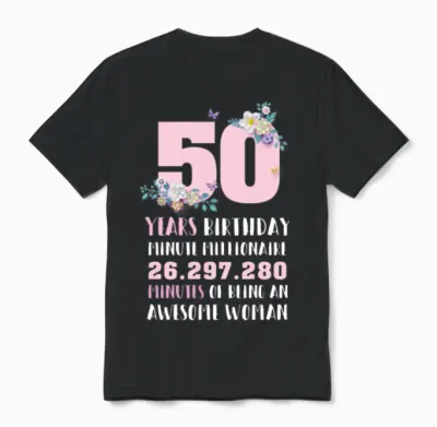50th Birthday Gift Vintage Women Unisex T-Shirt - Black