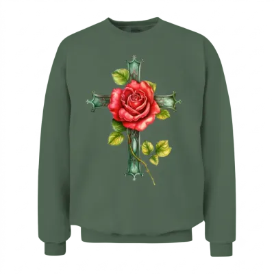 Rose Cross Unisex Sweatshirt - Military Green