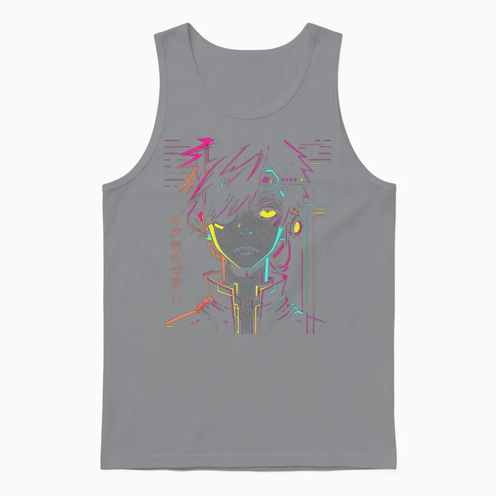 Anime Manga Pattern Colorful Illustration Anime T-Shirt, Black, S Unisex Tank Top in Sport Grey