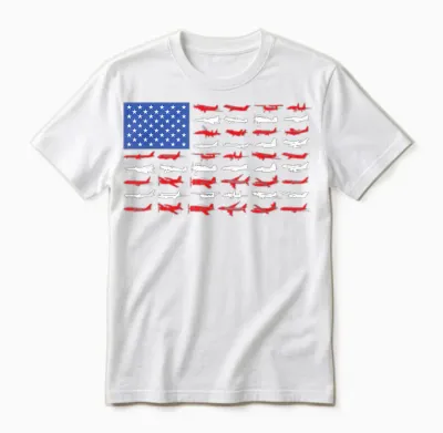 Pilot Airplane American Flag Plane Aviation Short Sleeve Unisex T-Shirt - White