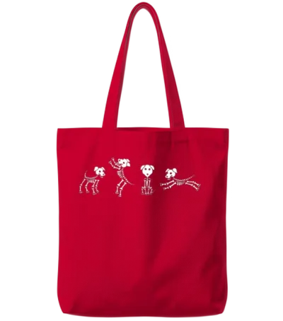 Spooky Dancing Dog Skeletons Classic White Hallowe Tote Bags - Red