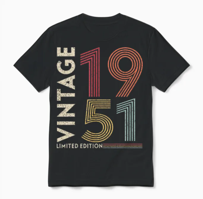 Vintage 1951 Birthday Gifts Unisex T-Shirt in Black