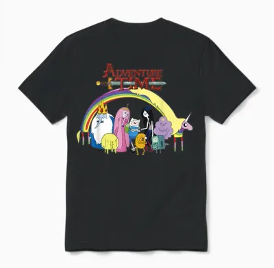 Adventure Time Classic Rainbow Unicorn Group Shot Unisex T-Shirt - Black