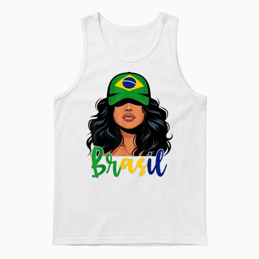 Brasileira Girl Brazil Flag Proud of Brazil Unisex Tank Top in White