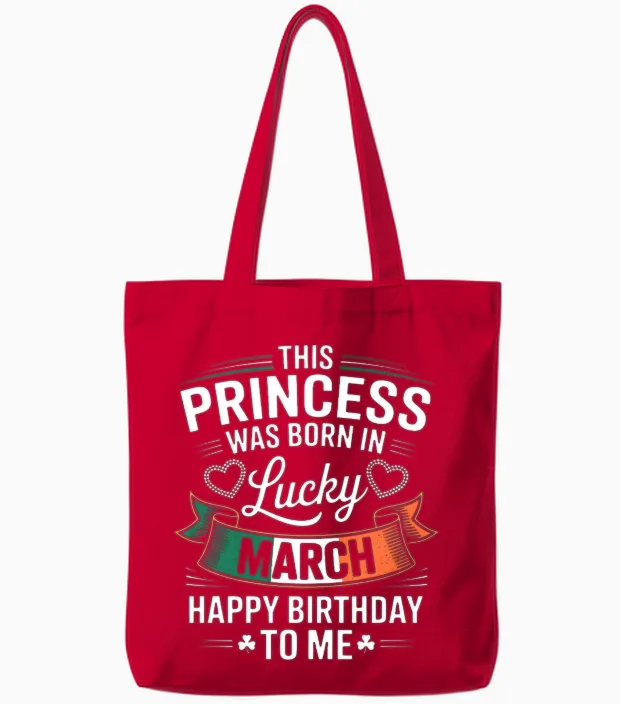 This Princess Was Born in March Patrick's Day Tote Bags in Red