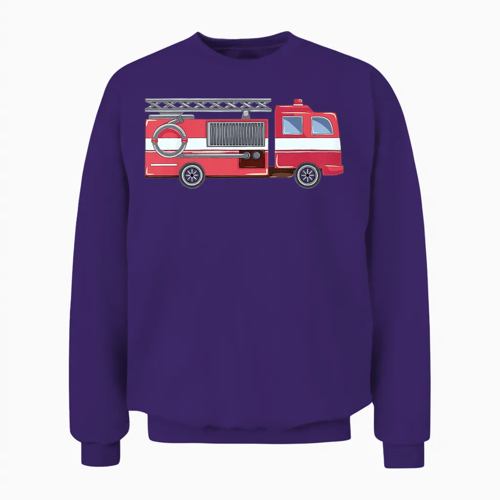 Feuerwehr T-Shirt Kinder Mit Rotem Feuerwehrauto Unisex Sweatshirt in Purple