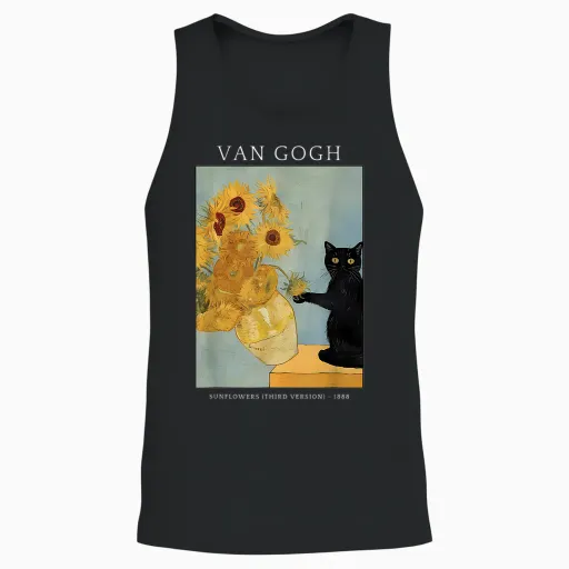 Funny Van Gogh Sunflowers Cat Meme Van Gogh Art Unisex Tank Top - Black
