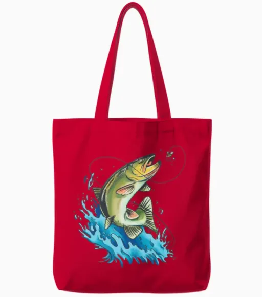 Fishing Fishing Fish Hobby Tote Bags in Red