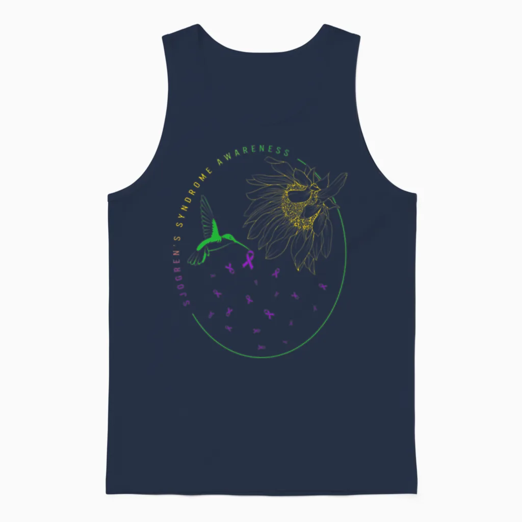 Sjögren's Syndrome Awareness Shirt, Hummingbird Unisex Tank Top in Navy