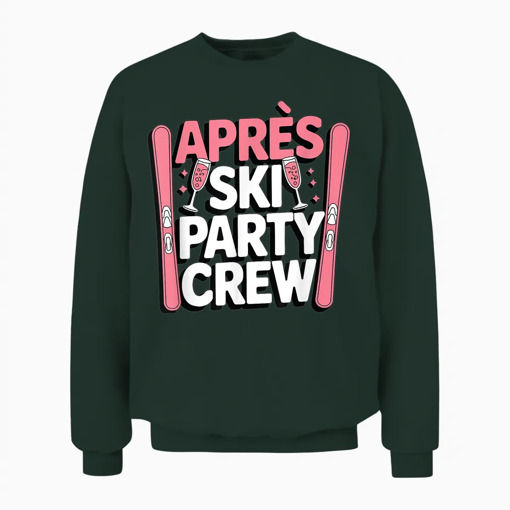 Apres Ski Party Crew Girls on Tour Group Outfit Ski Holiday T-Shirt, Black Unisex Sweatshirt in Forest