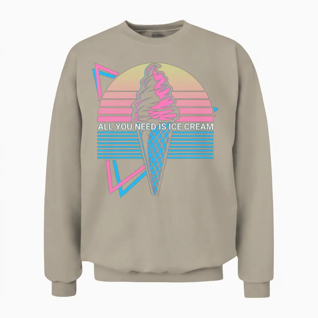 Ice Cream Retro Unisex Sweatshirt in Sand