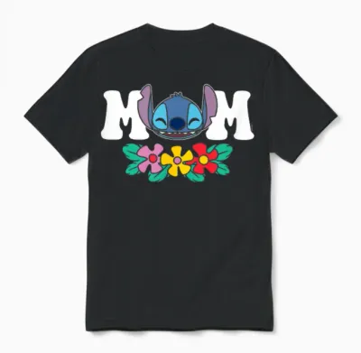Lilo & Stitch - Mom Floral Flowers Unisex T-Shirt - Black