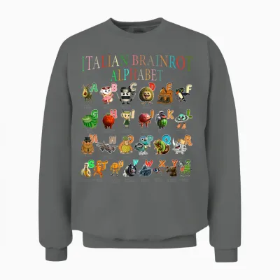 Lustige Italienische Gehirnrot-Figuren Alphabet Meme Brainrot Unisex Sweatshirt - Graphite Heather