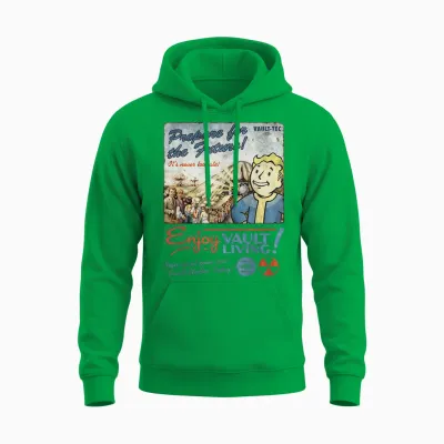 Fallout Video Game Enjoy Vault Living Vault-Tec Retro Ad Unisex Hoodie - Irish Green