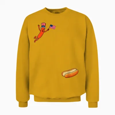 Hotdog Freedom Dive Funny Uncle Sam Hot Dog Jumping into Bun Unisex Sweatshirt - Gold