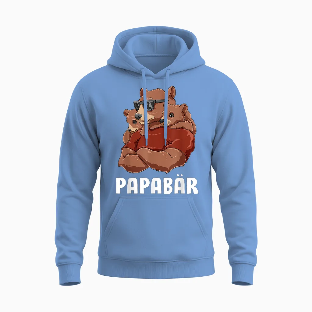 Papa Bear Sibling Clamp Daughter Son Dad Father's Day T-Shirt, Black Unisex Hoodie in Carolina Blue