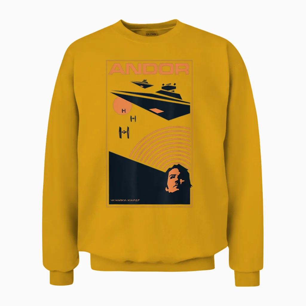 Star Wars Andor Spaceships Classic Minimalistic Style Poster T-Shirt, White, S Unisex Sweatshirt in Gold