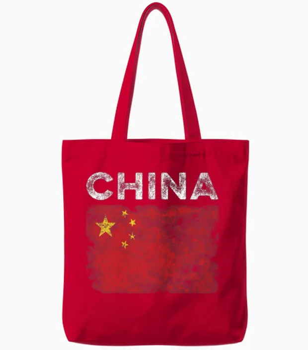 China Flag Distressed - Chinese Tote Bags in Red