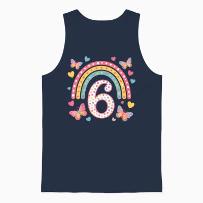 6. Geburtstag Regenbogen Schmetterlinge Herzen Geburtstags Unisex Tank Top - Navy