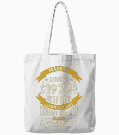 August 1974 Vintage Birthday Present Tote Bags - White