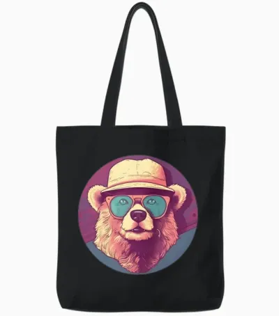 Retro Bear Lovers Design Tote Bags - Black