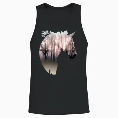 Horse and Forest Double Exposure Equestrian Horse Unisex Tank Top - Black